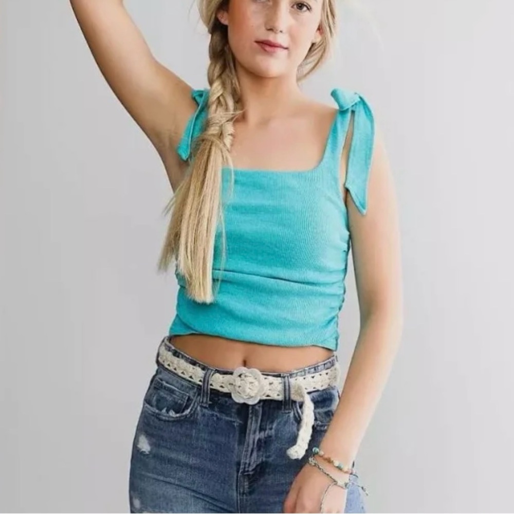 Free People Boulevard crop Tank size XS with Shoulder Tie Ruched Color: Lagoon